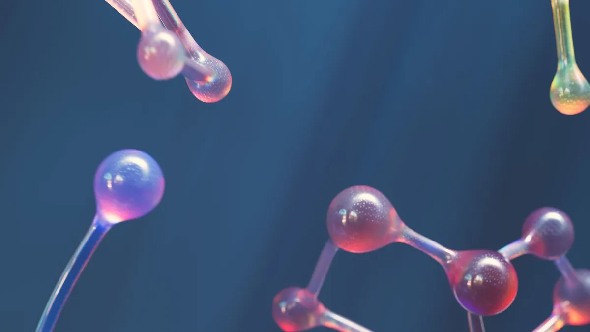 Futuristic laboratory interior with holographic molecular structures and AI-driven interfaces