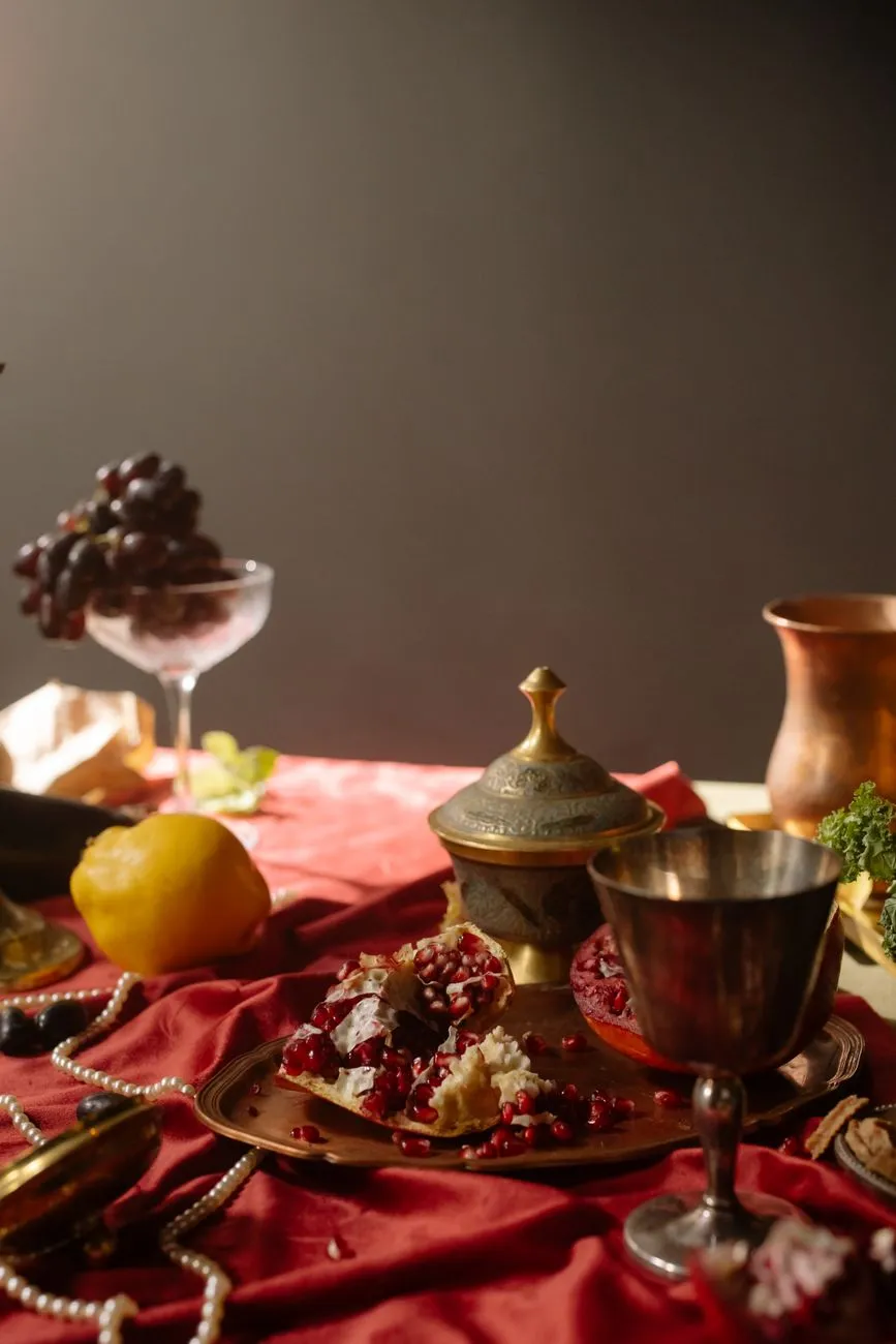 A lavish Awadhi feast served on a brass platter with multiple dishes