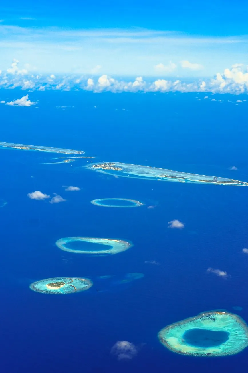 Aerial view of Maldivian atolls