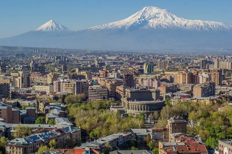 Mount Ararat from Yerevan Armenia cityscape