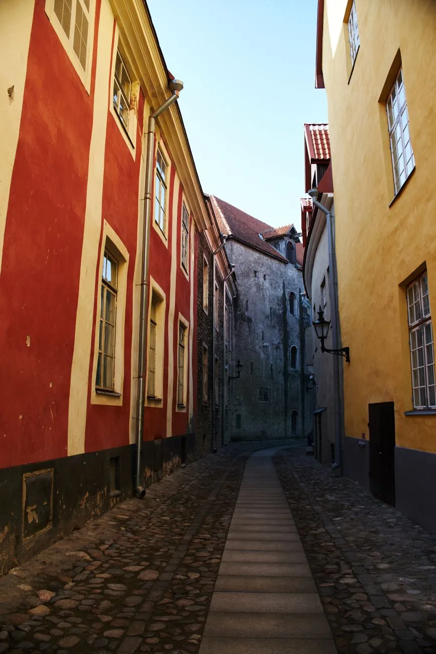The narrow, charming cobblestone streets of a coastal Croatian village