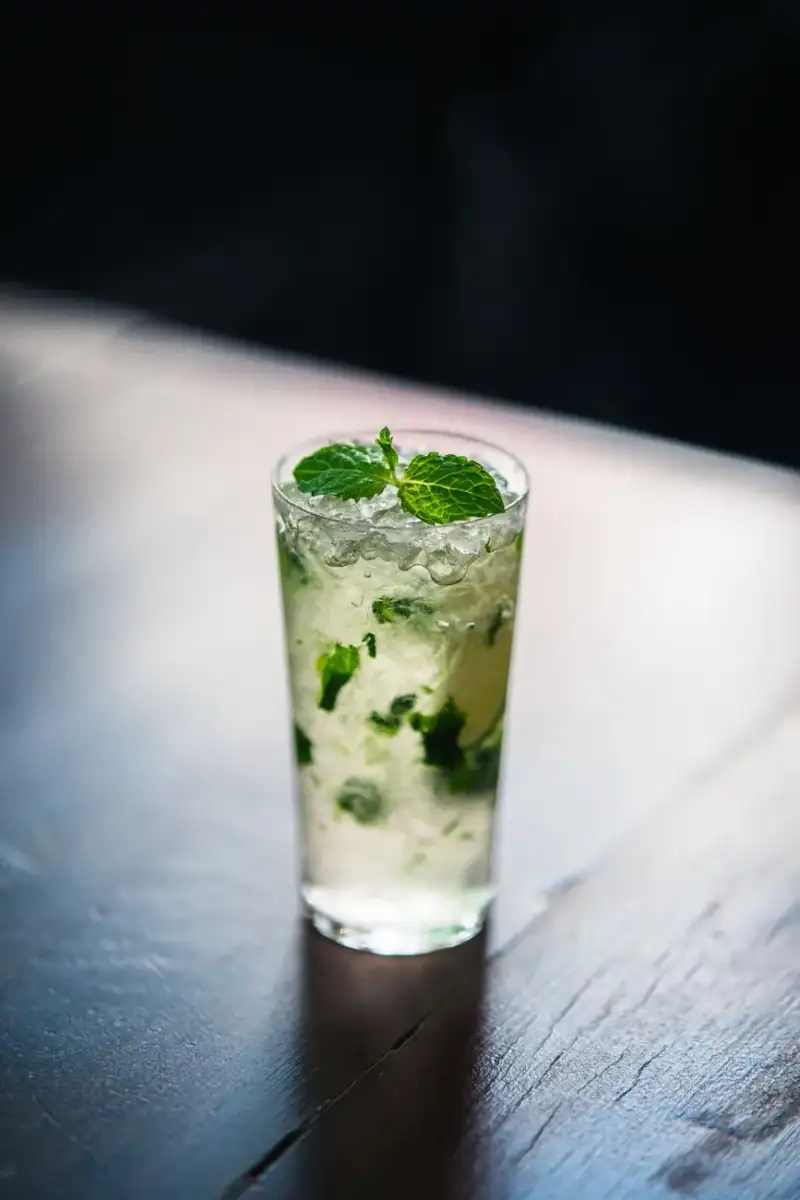 Final mojito shot with mint and lime garnish