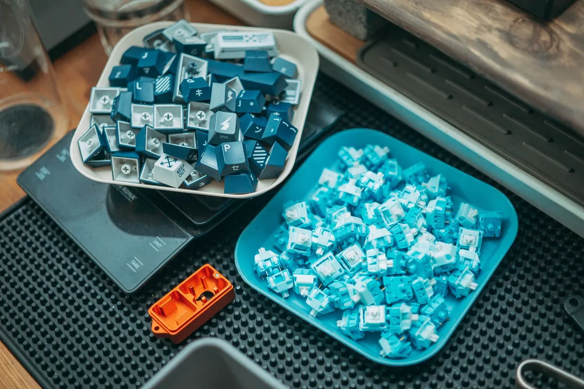 Custom PC components on a workbench