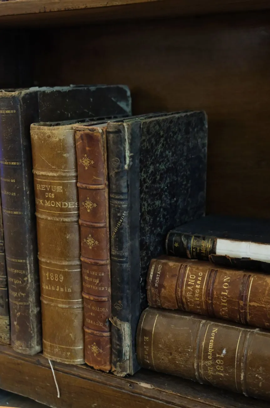 Dusty old books in a dimly lit cellar