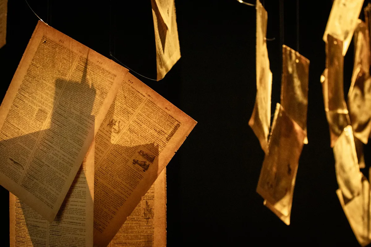 Close up of old yellowed book pages