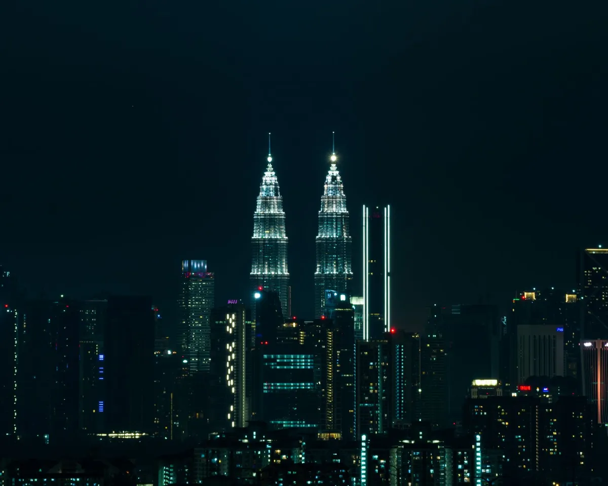 Futuristic cityscape at dusk