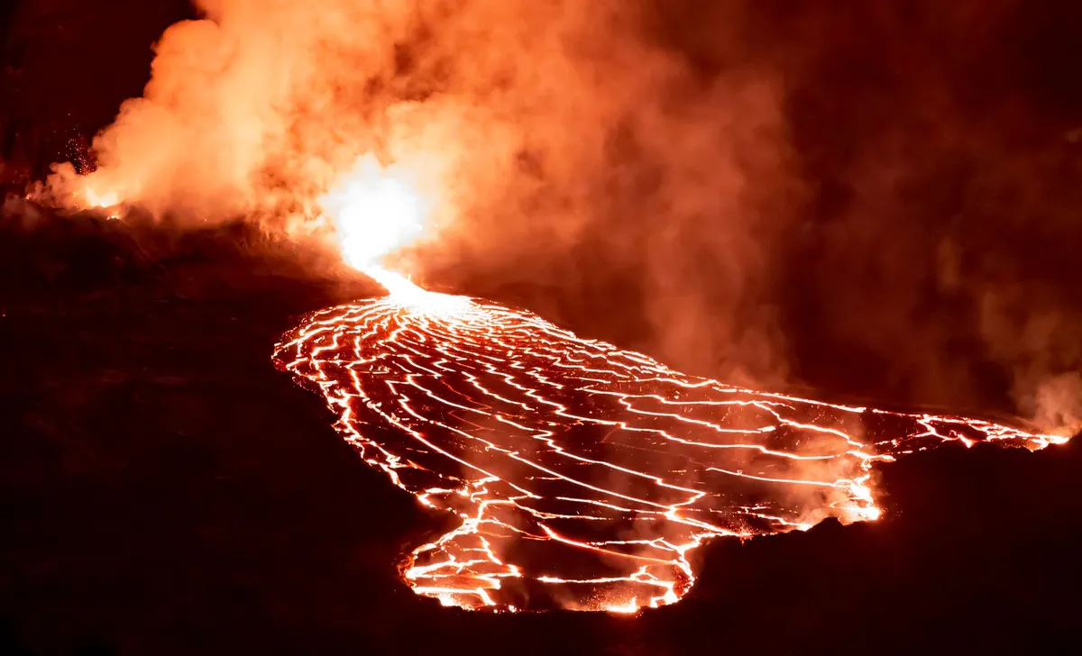 Close-up of Erta Ale's lava lake at night