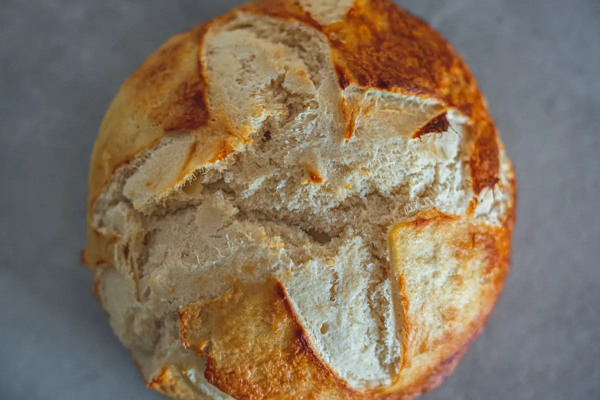 Golden crust of an ancient grain sourdough loaf