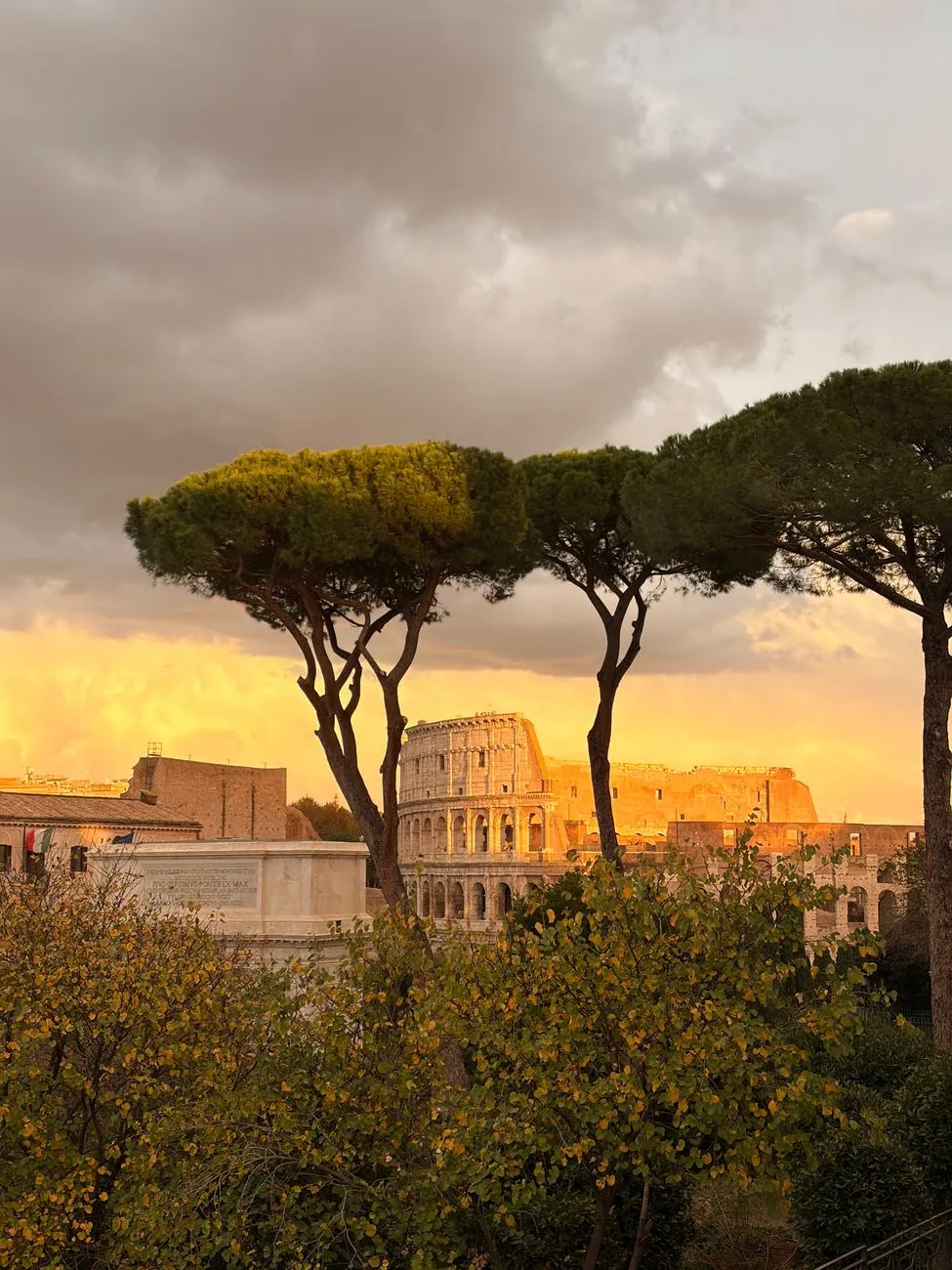 Aerial view of Rome’s Colosseum at sunset