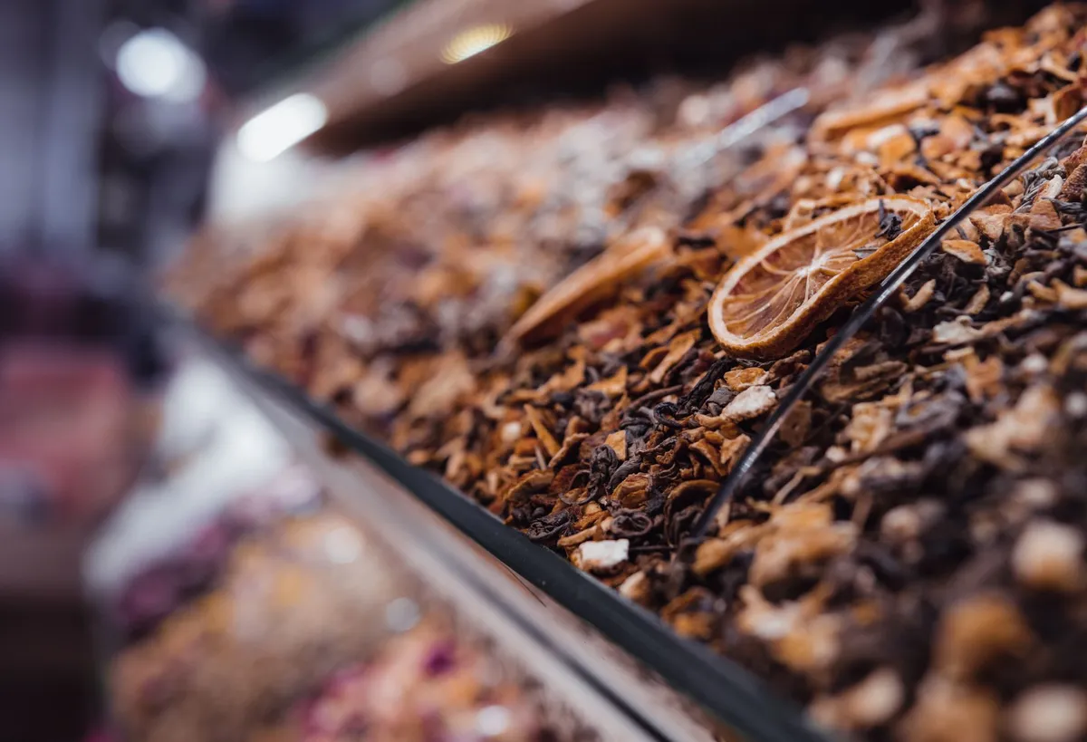 Spice Bazaar in Istanbul with colorful spices and dried fruits