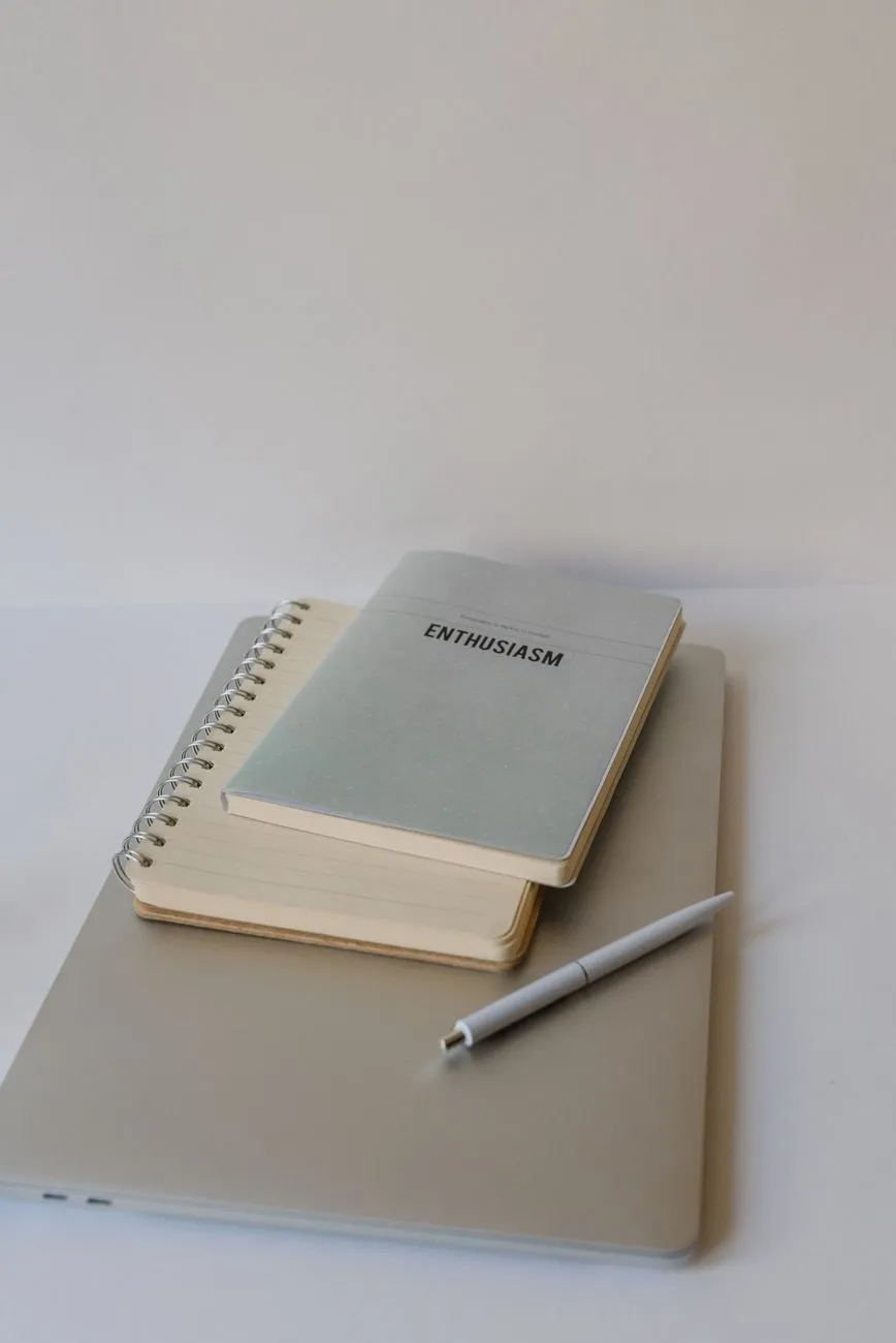 Open notebook on wooden desk