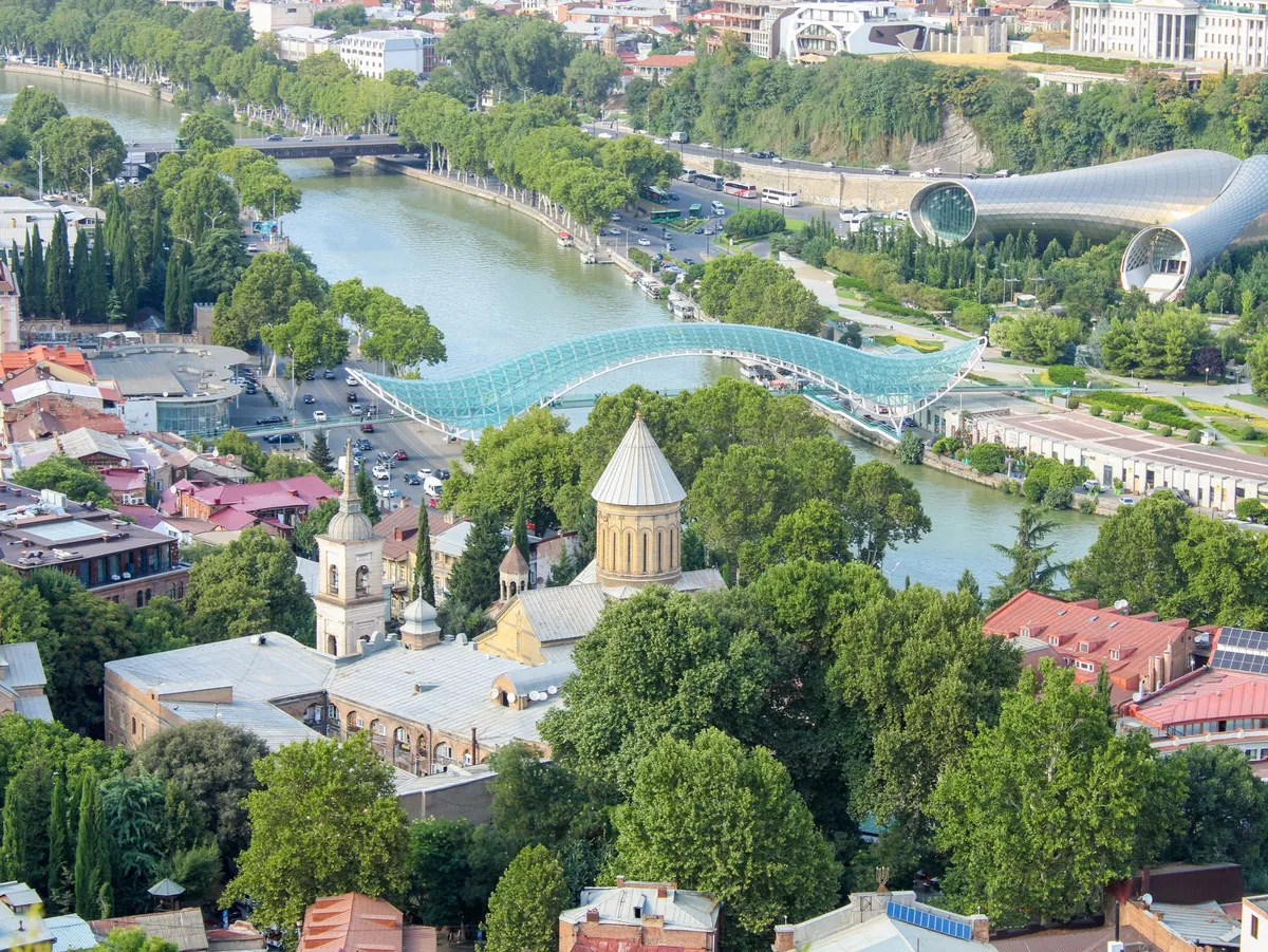 Tbilisi Georgia cityscape with modern buildings and historic architecture