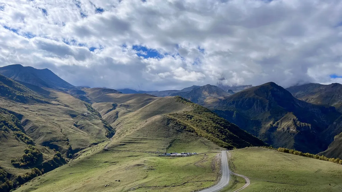 Winding mountain road leading to Mestia