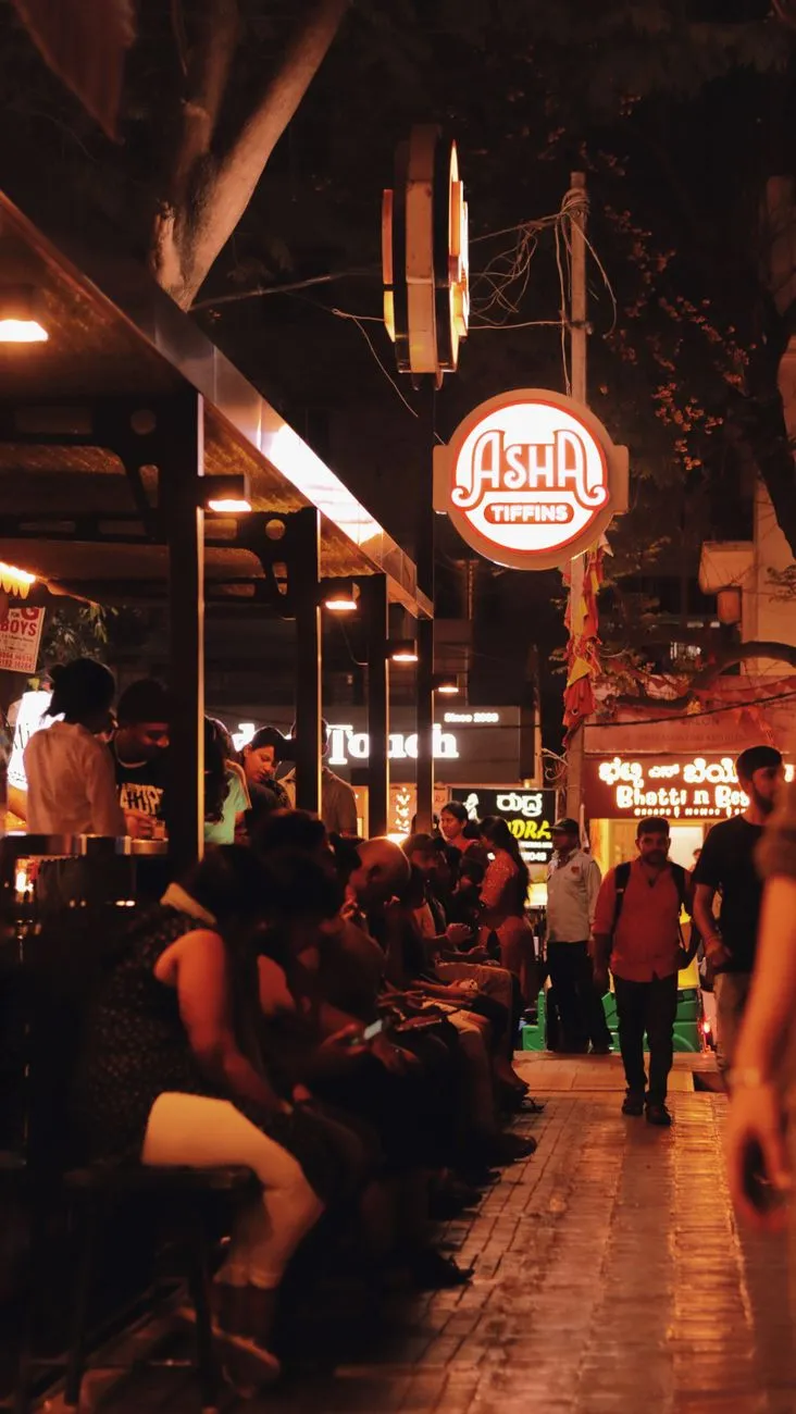 Bustling street food alley in India