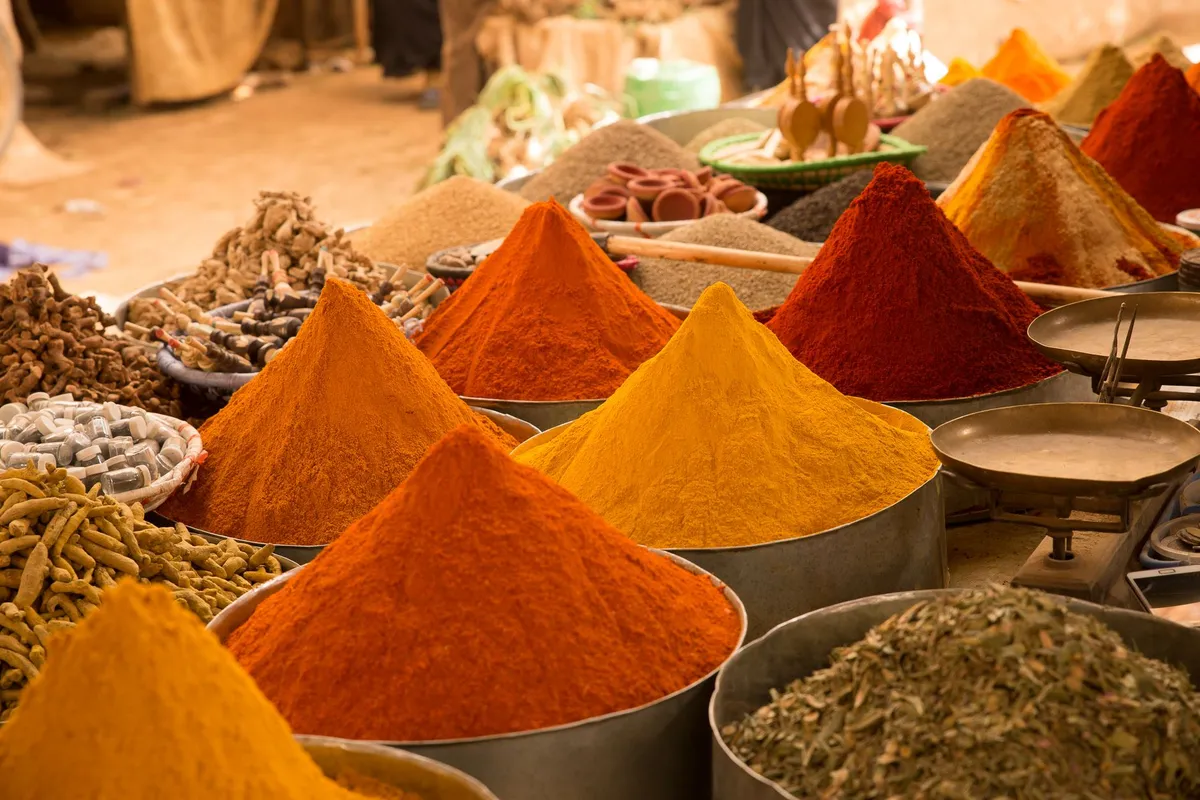 Close up of spices in a traditional market