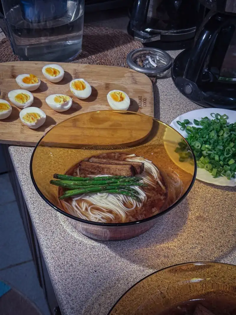 Homemade ramen bowl with chopsticks