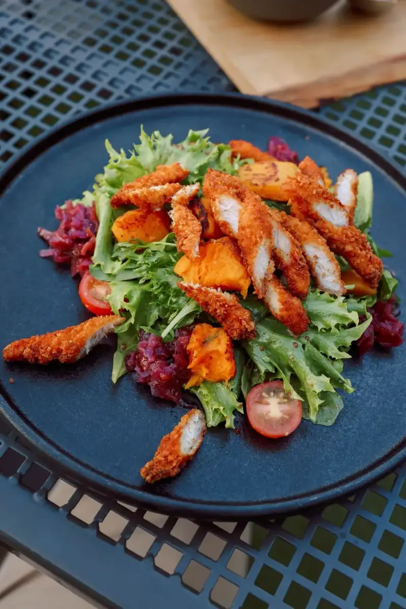 Kale and Grilled Chicken Caesar Salad with Greek Yogurt Dressing: A High Protein Delight