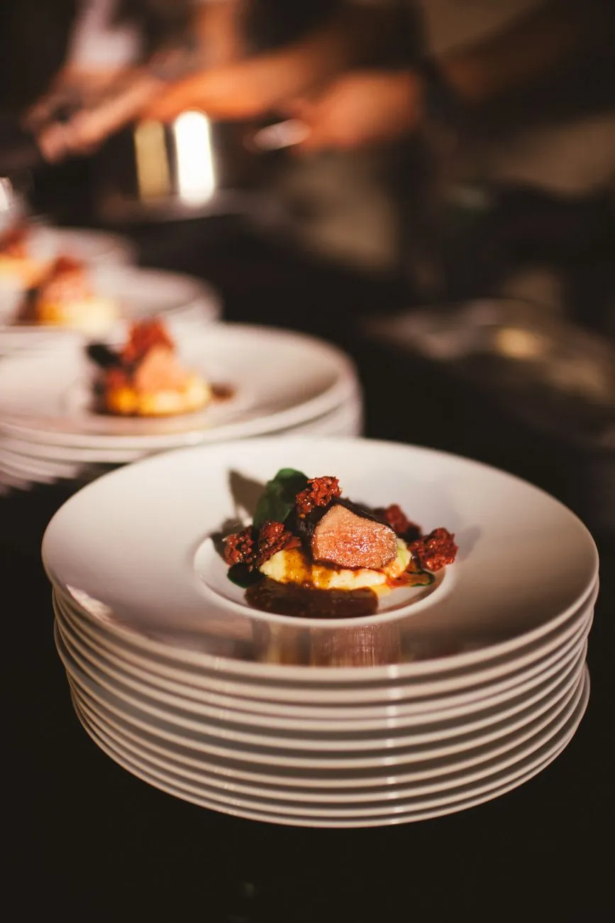 Modern plated dish with foam and spherical elements