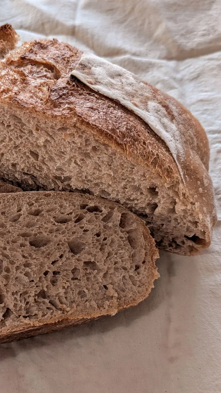 Sliced sourdough bread with butter
