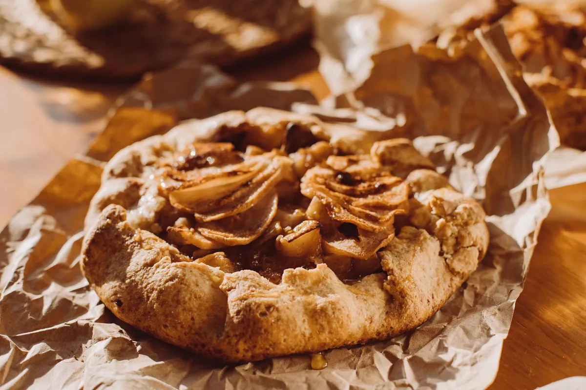 Traditional Breton galette on a wooden board