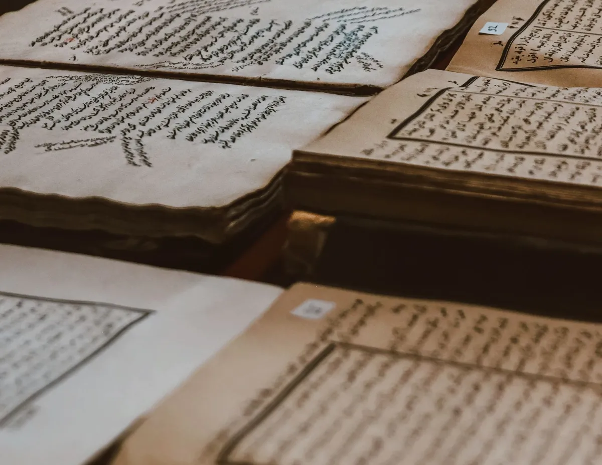 Ancient mysterious alchemy symbols and books
