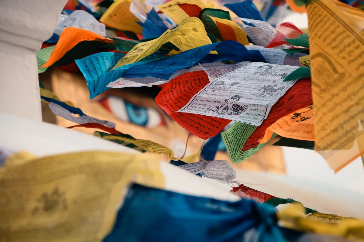 Lungta prayer flags fluttering in the wind