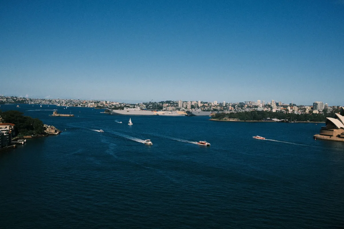 Aerial view of Sydney harbour and opera house