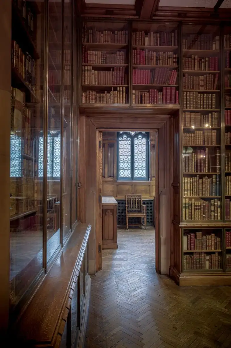 Old library with leather bound books