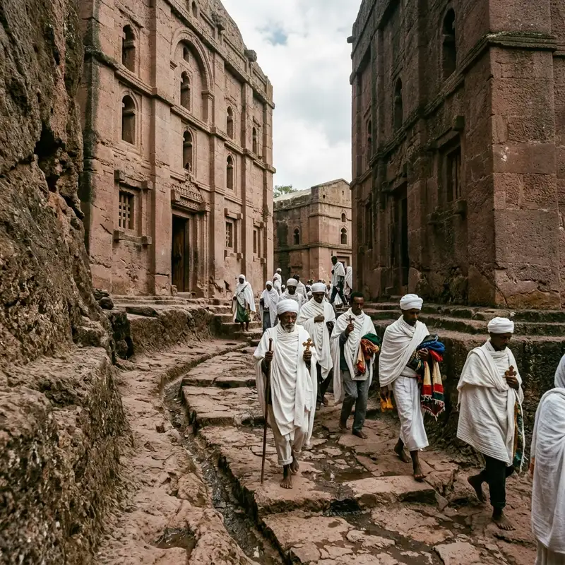Pilgrims walking along an #ancient stone path