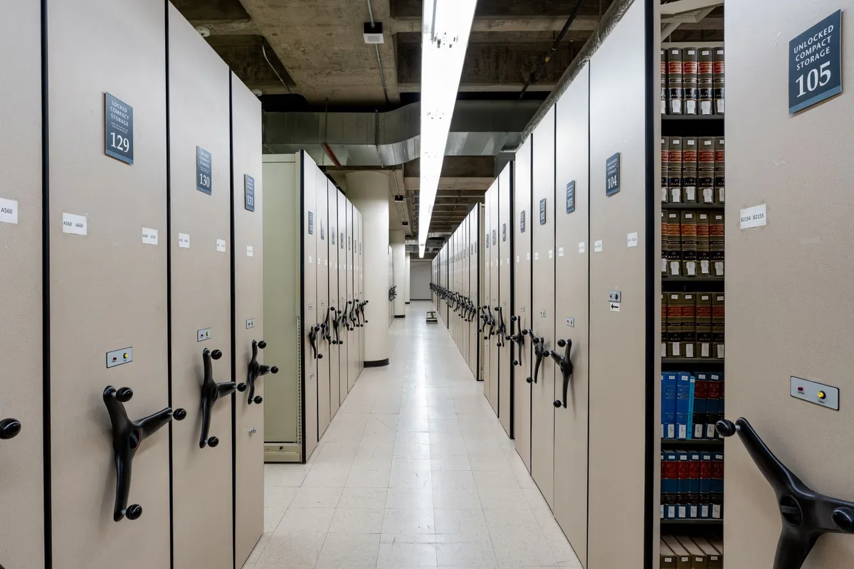 Old library archive shelves