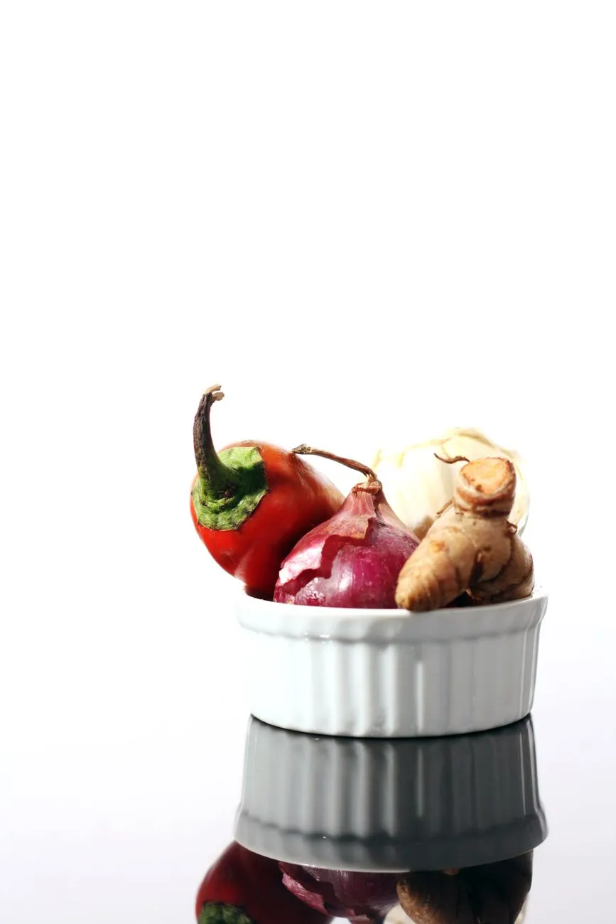 Ingredients for Laksa rempah laid out on a table