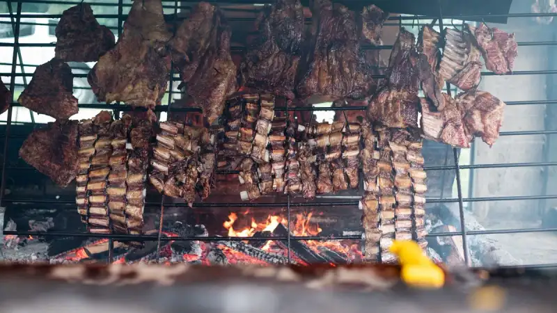 Close-up of meat on a parrilla