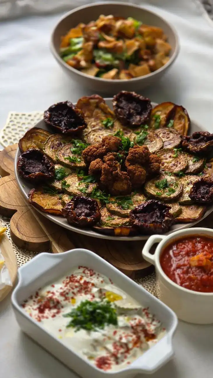 A modern mezze platter with quinoa tabbouleh and avocado hummus