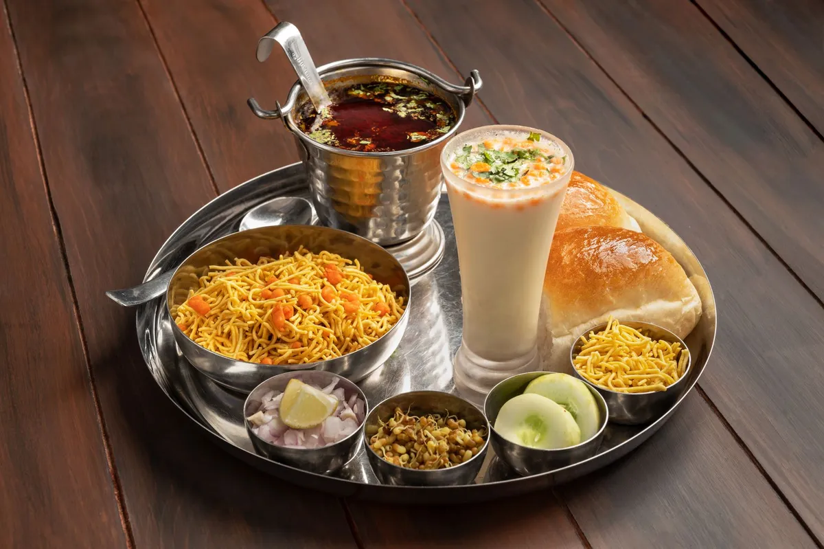 Spicy pav bhaji served on a plate