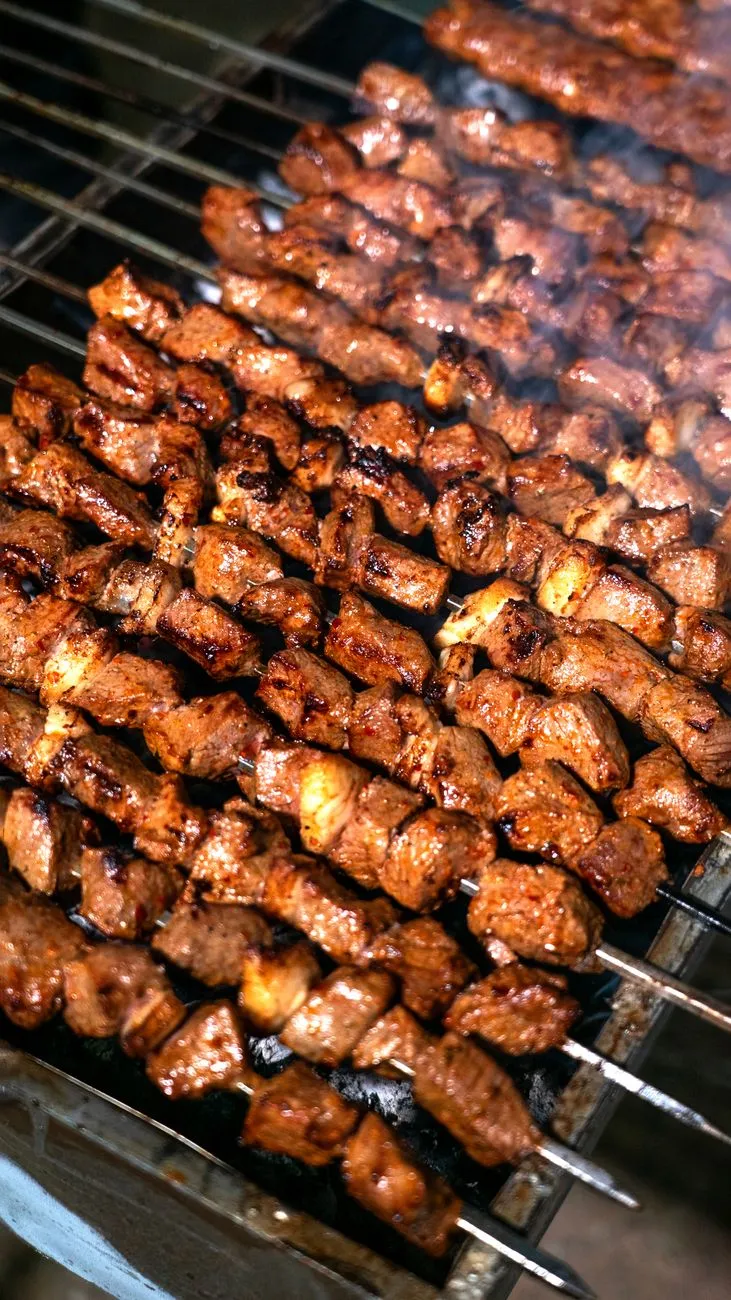 Grilled kebabs on skewers