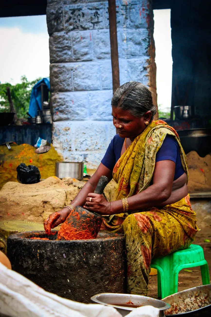 A close up view of colorful Indian street food spices