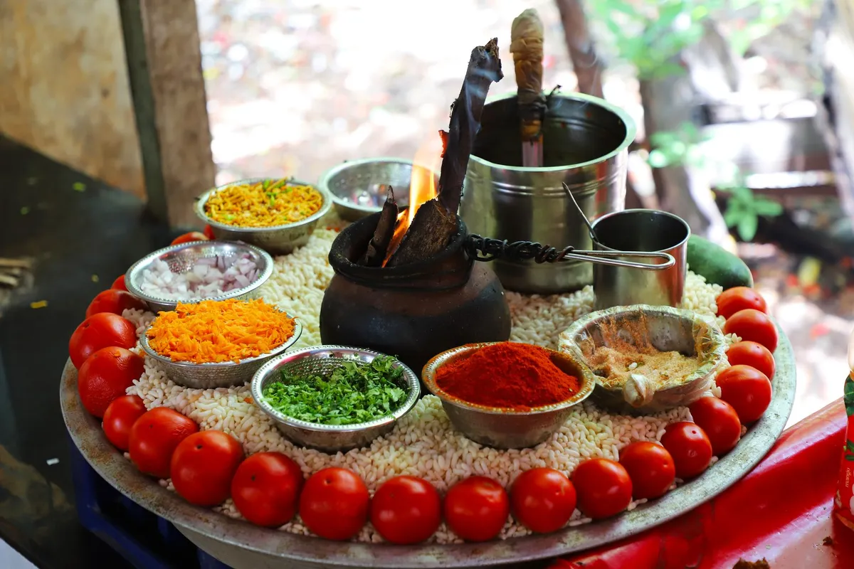 Colorful bhel puri in a paper cone