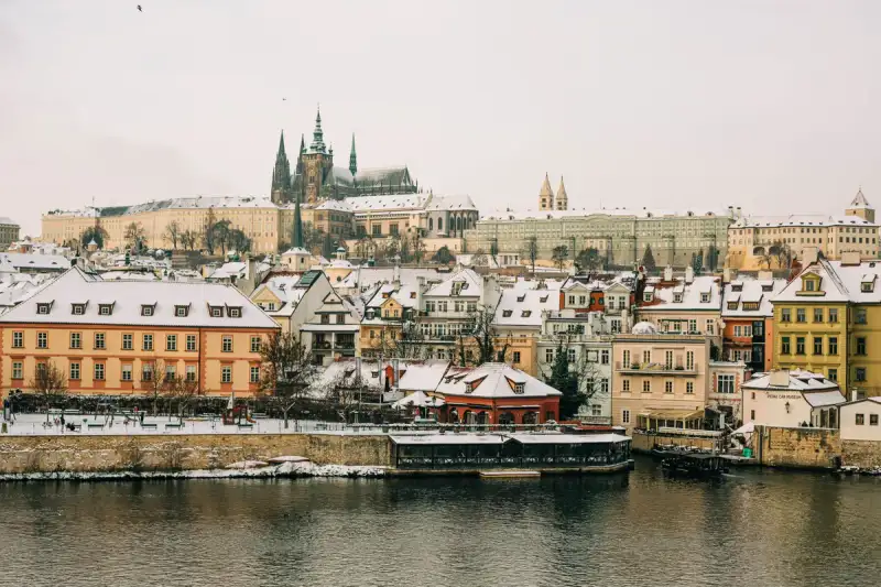 Prague Cityscape with Snow