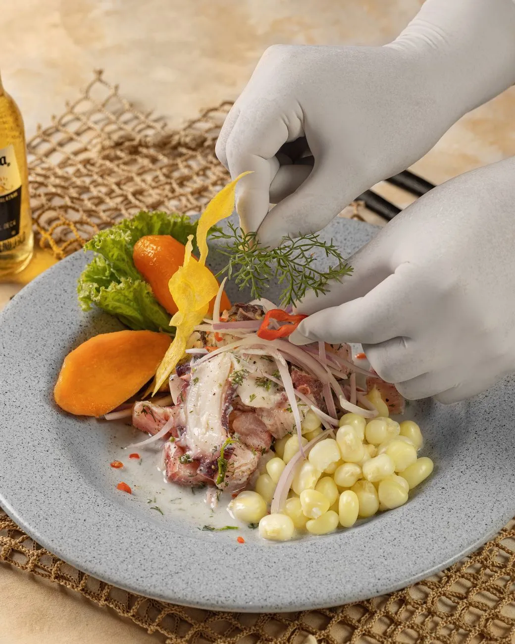 Chef slicing fish for ceviche