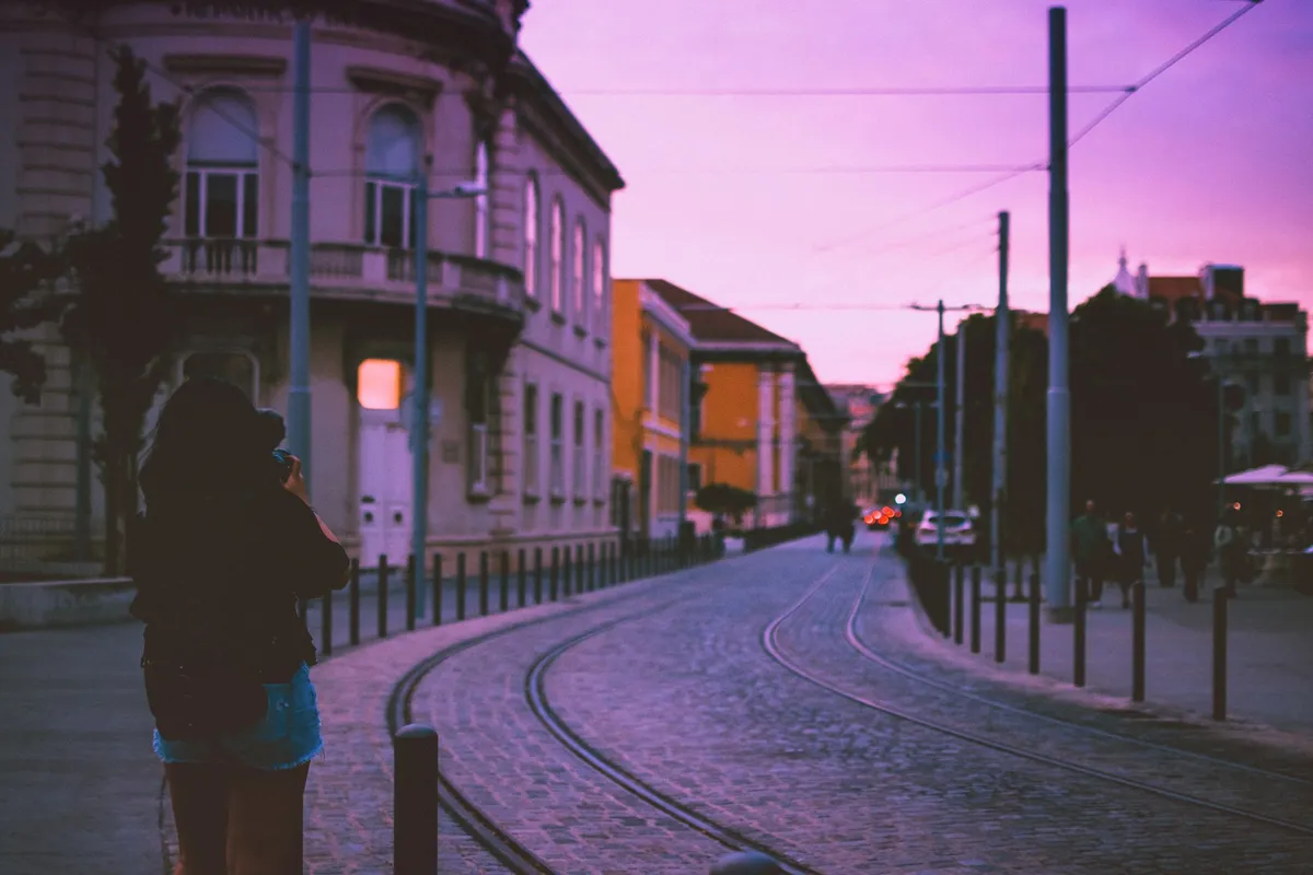 Lisbon tram at sunset
