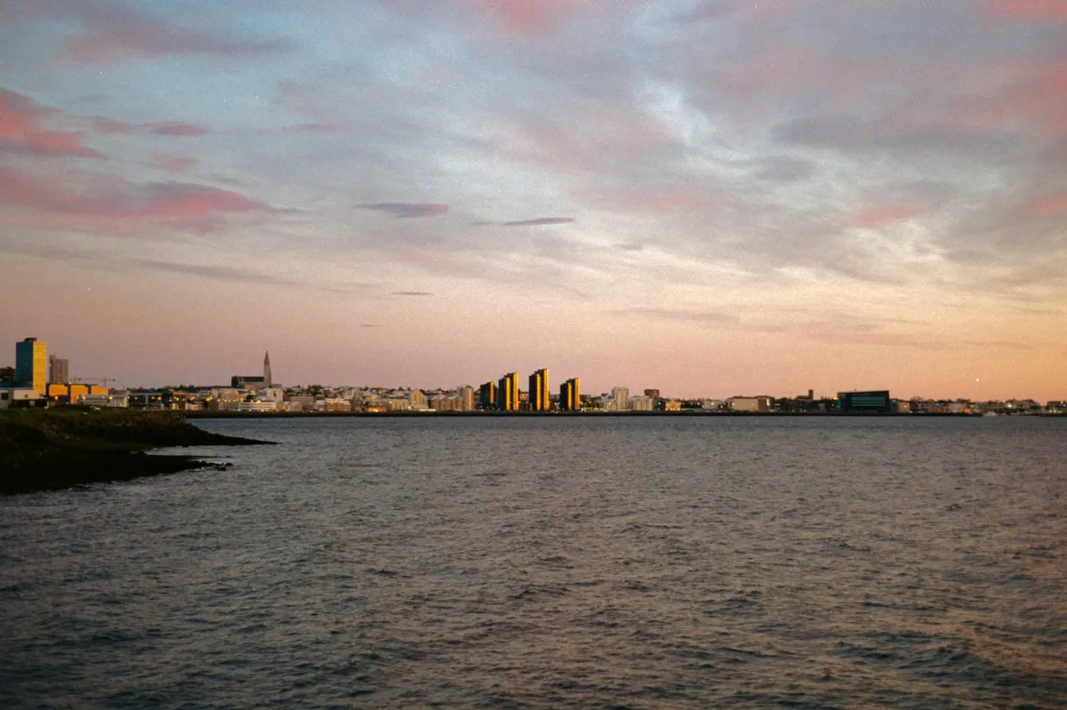Reykjavík cityscape at sunset
