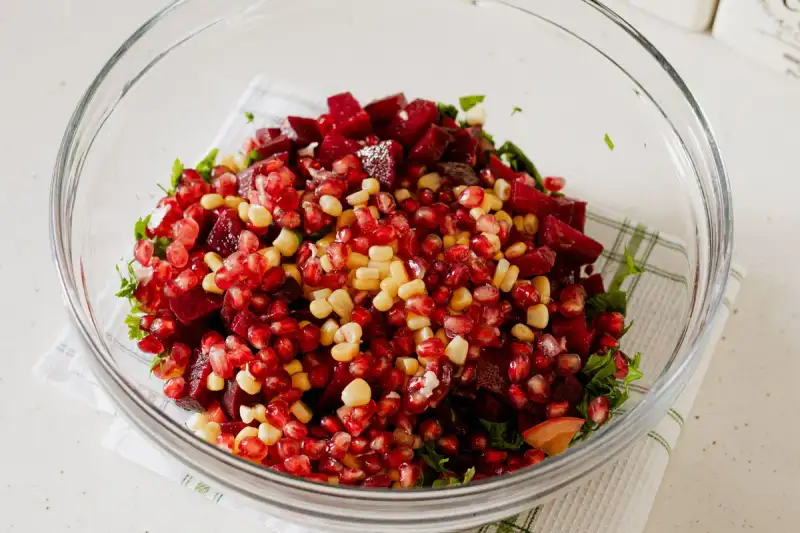 Chop the cooked beets and potatoes