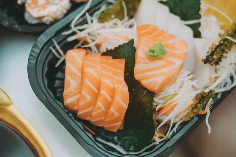 Salmon sashimi with soy sauce