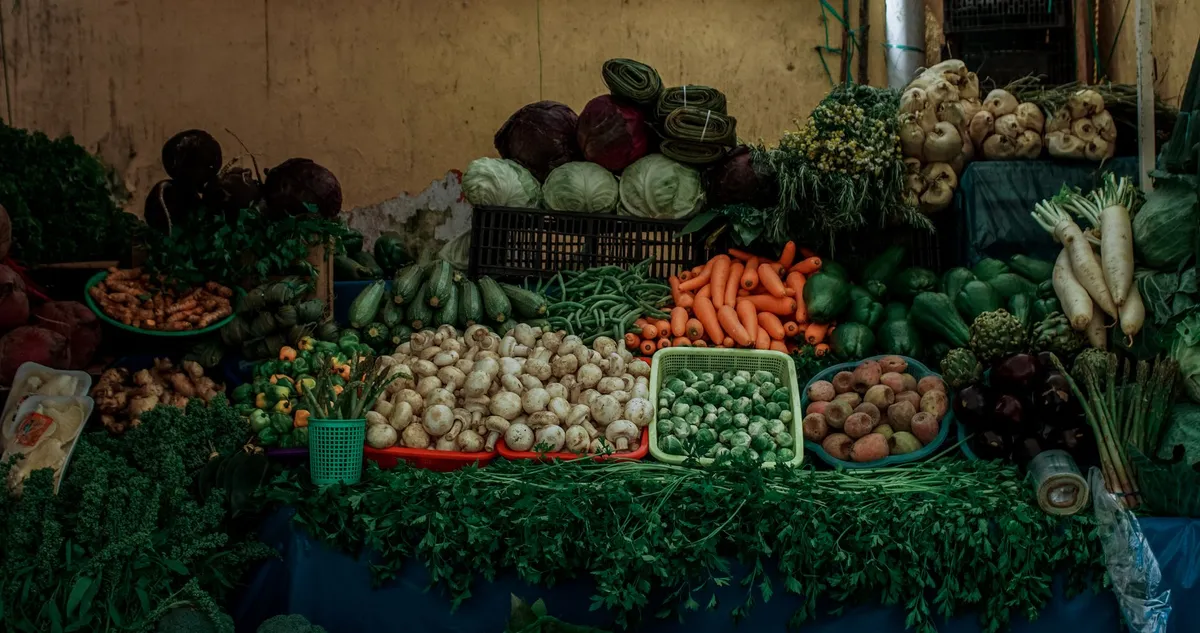 A colorful display of Mexican ingredients at a market stall in Mexico City
