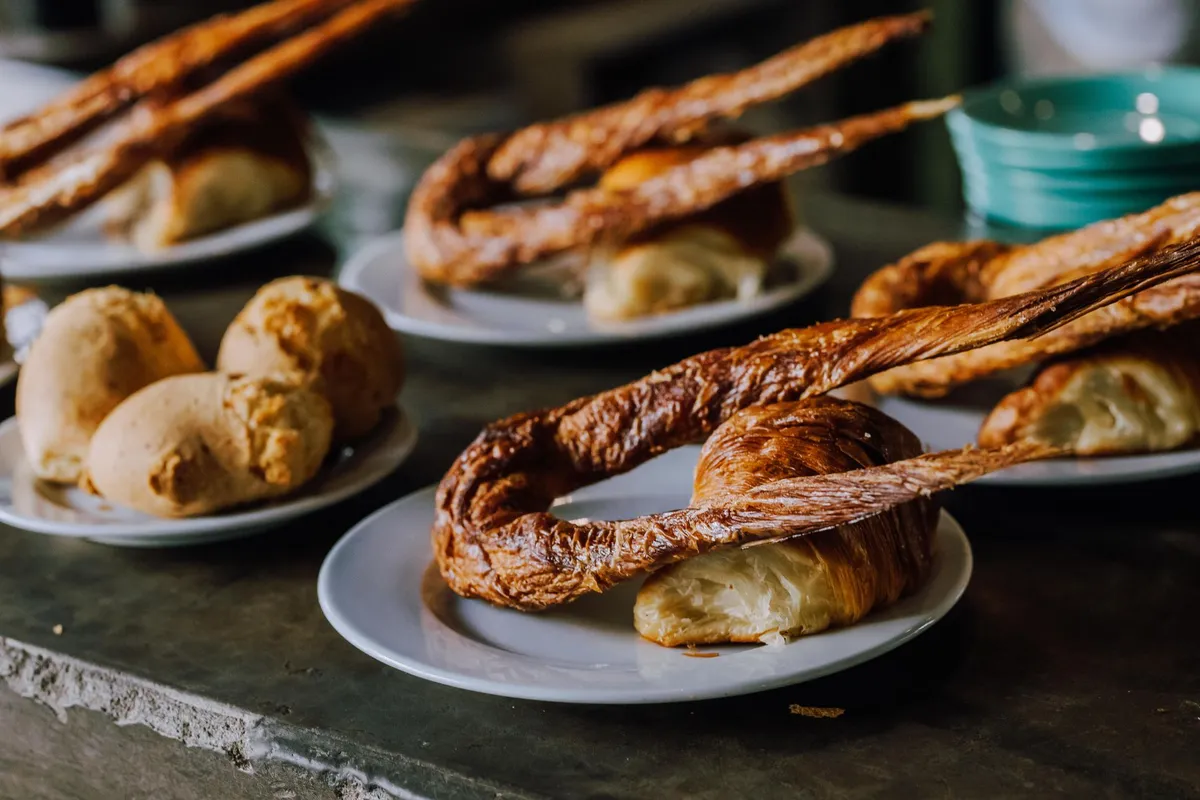 Sourdough croissants on a baking tray