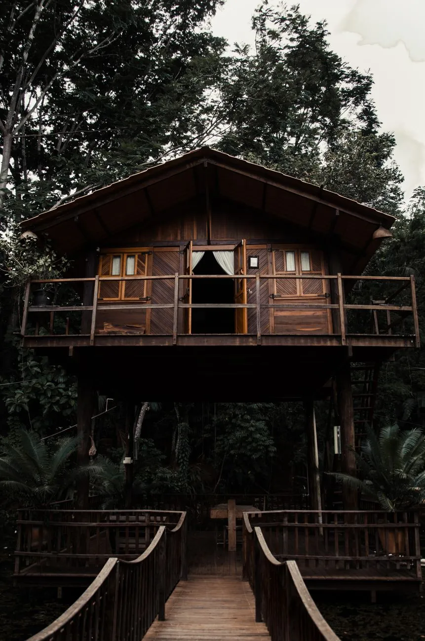 A solar-powered eco-lodge nestled in a tropical forest