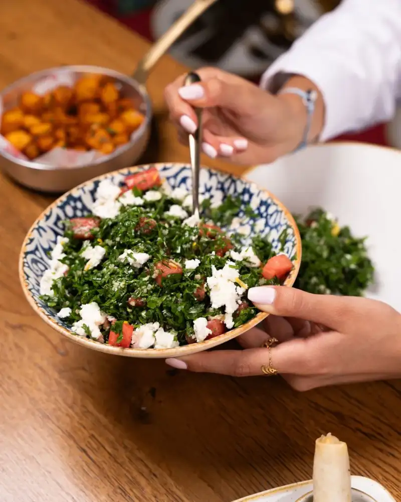 A modern twist on Tabbouleh with pomegranate seeds