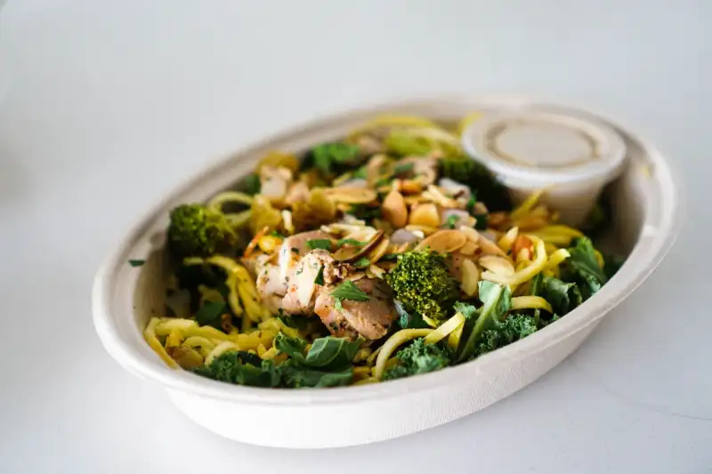 A beautiful serving of zoodles and chicken