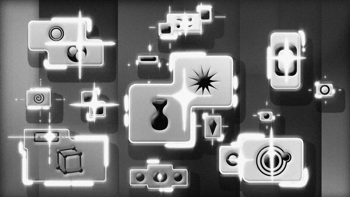A holographic display showing a digital art gallery with AI-generated pieces evolving in real time