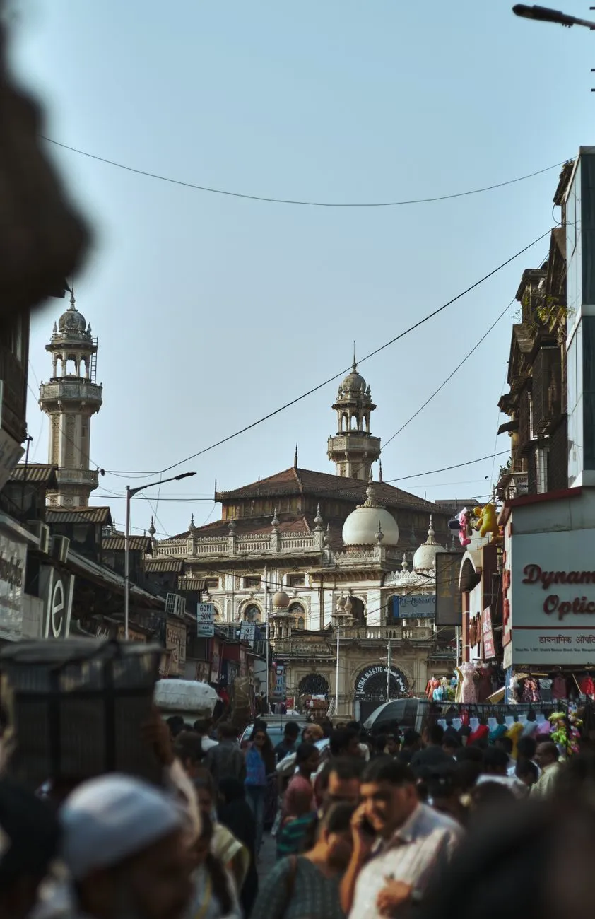 A bustling crowded Indian market street